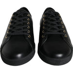 Dolce & Gabbana Black Gold Leather Classic Sneakers Shoes LA11250-36.5