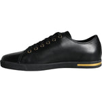 Dolce & Gabbana Black Gold Leather Classic Sneakers Shoes LA11250-36.5