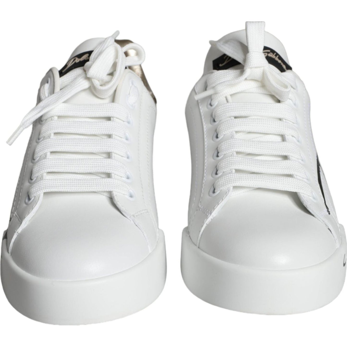 Dolce & Gabbana White Gold Portofino Low Top Leather Sneakers Shoes LA11251-36