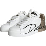 Dolce & Gabbana White Gold Portofino Low Top Leather Sneakers Shoes LA11251-36