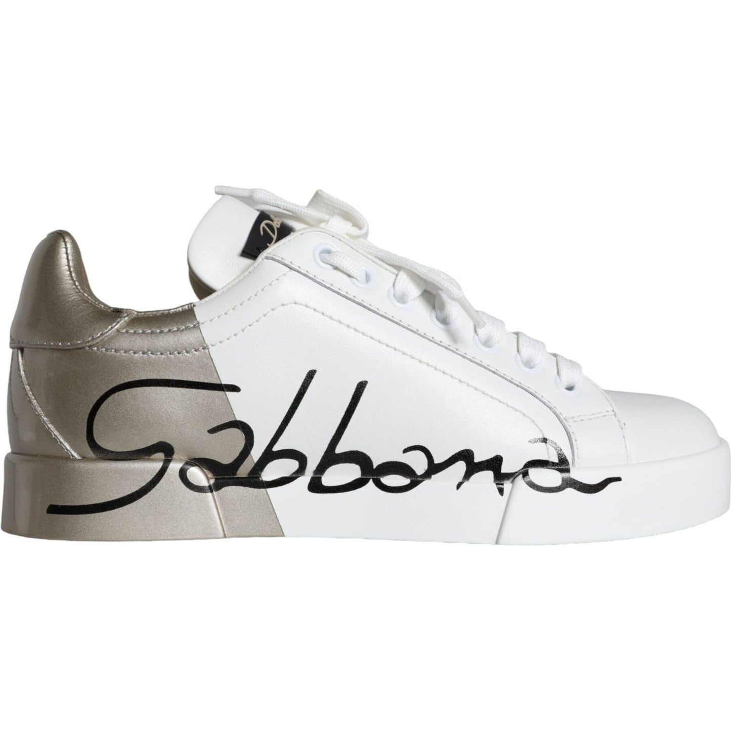 Dolce & Gabbana White Gold Portofino Low Top Leather Sneakers Shoes LA11251-36