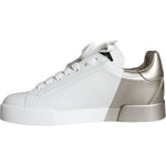 Dolce & Gabbana White Gold Portofino Low Top Leather Sneakers Shoes LA11251-36