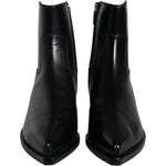Dolce & Gabbana Black Leather Ankle Boots Booties Shoes LA11253-37