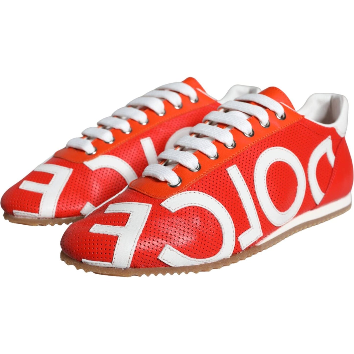 Dolce & Gabbana Red White Leather Logo Casual Sneakers Shoes LA11265-39