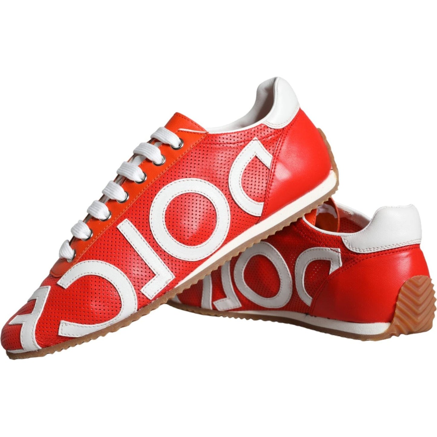 Dolce & Gabbana Red White Leather Logo Casual Sneakers Shoes LA11265-39