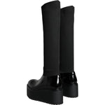Dolce & Gabbana Black Leather Jersey Knee High Boots Shoes LA11270-39