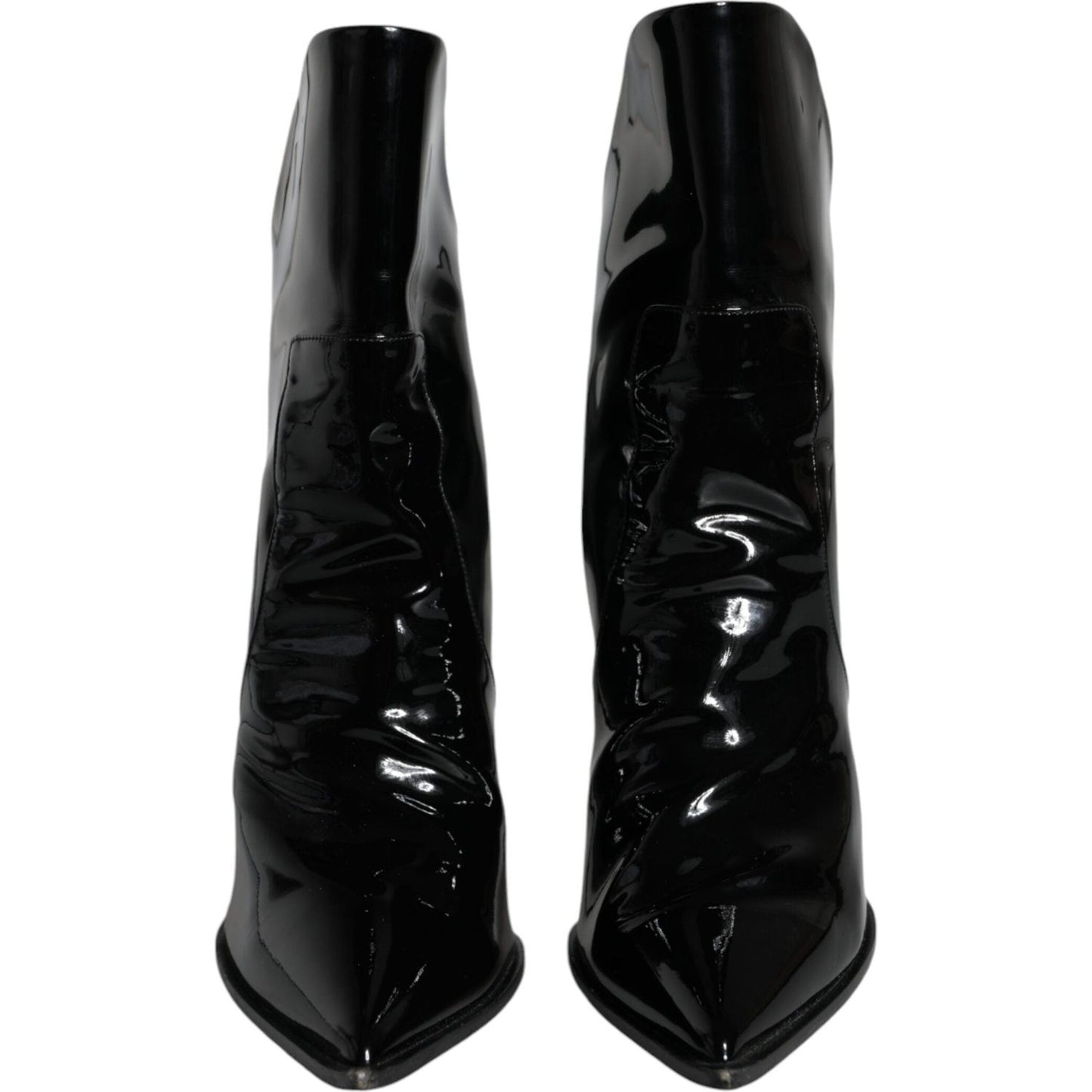 Dolce & Gabbana Black Patent Leather Pointed Ankle Boot Shoes LA11392-39