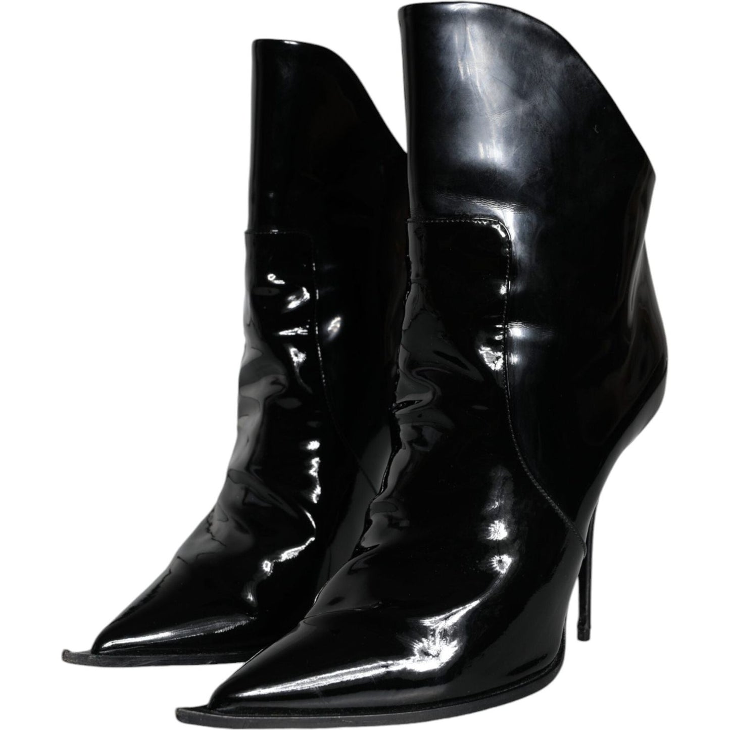 Dolce & Gabbana Black Patent Leather Pointed Ankle Boot Shoes LA11392-39