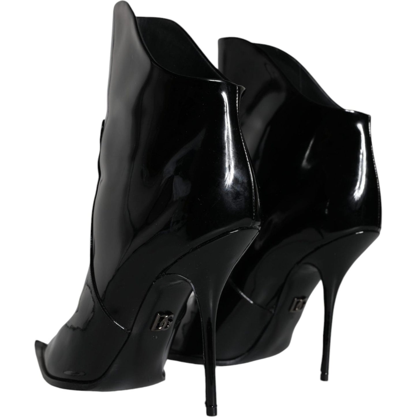 Dolce & Gabbana Black Patent Leather Pointed Ankle Boot Shoes LA11392-39