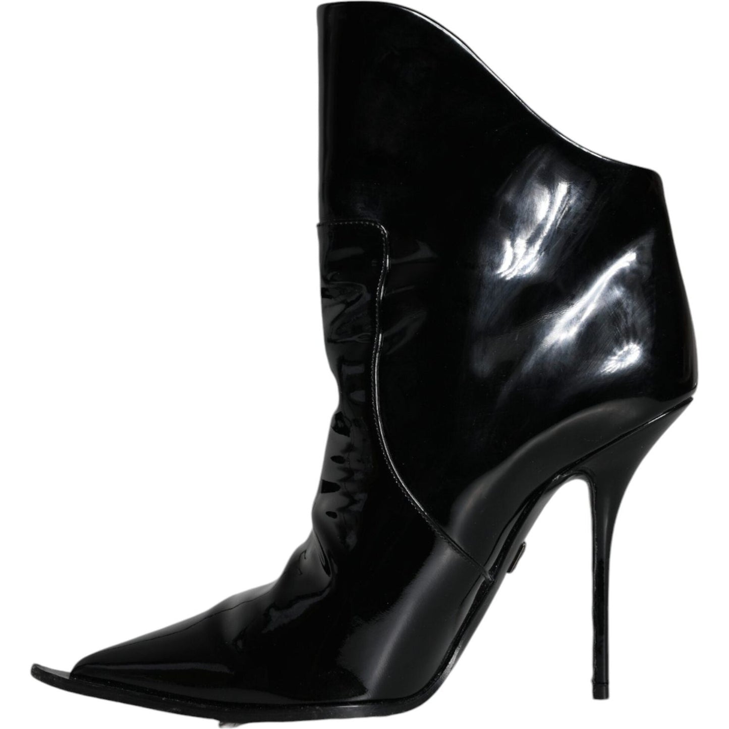 Dolce & Gabbana Black Patent Leather Pointed Ankle Boot Shoes LA11392-39