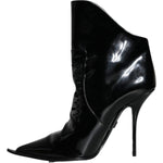 Dolce & Gabbana Black Patent Leather Pointed Ankle Boot Shoes LA11392-39