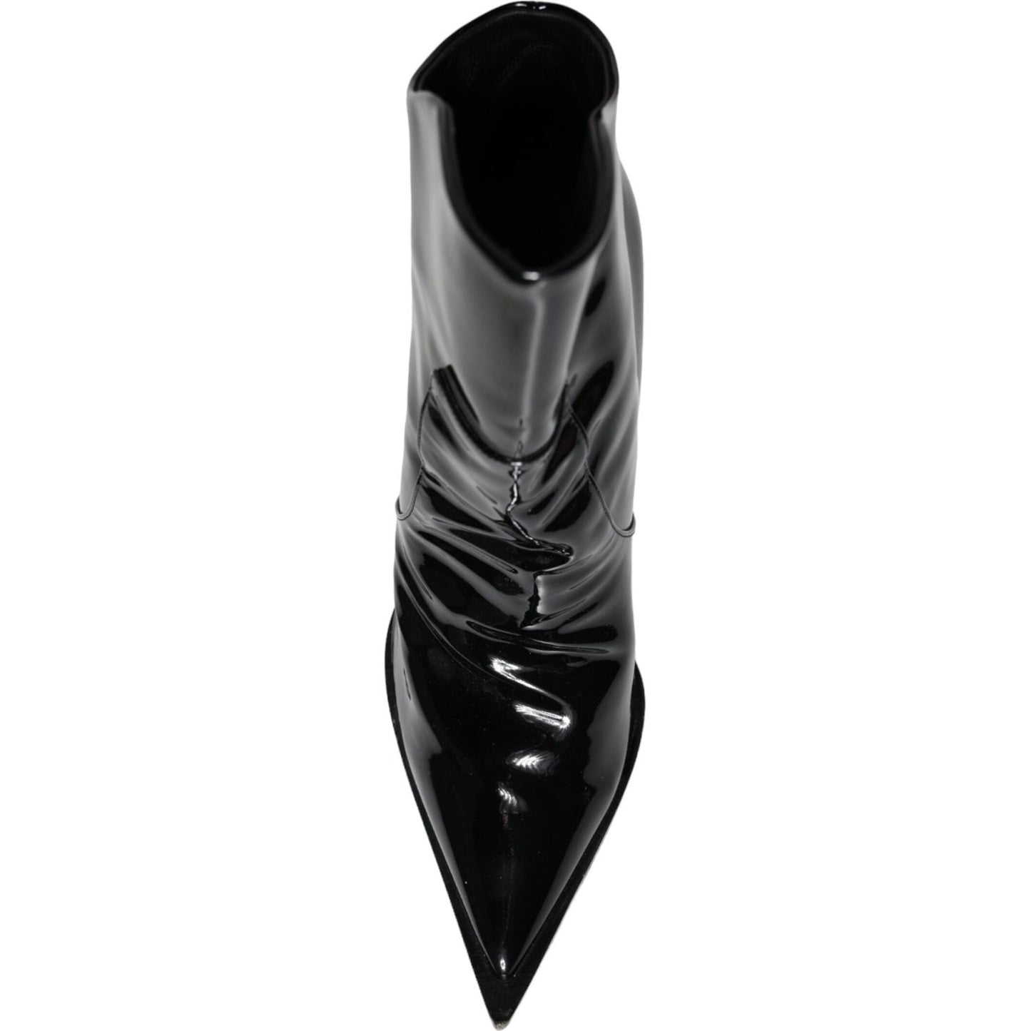 Dolce & Gabbana Black Patent Leather Pointed Ankle Boot Shoes LA11392-39