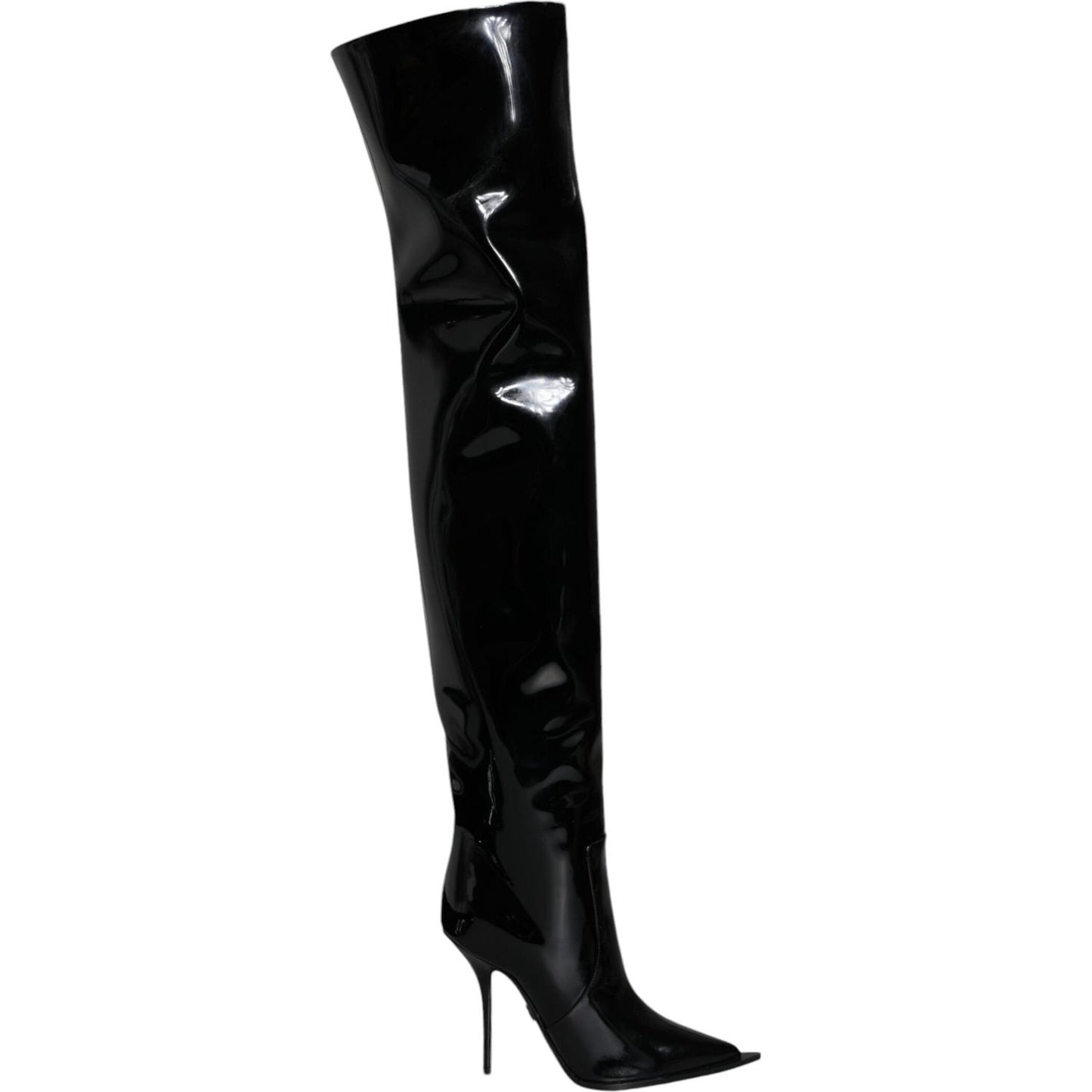 Dolce & Gabbana Black Patent Leather Knee High Boots Shoes LA11527-36.5