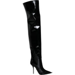 Dolce & Gabbana Black Patent Leather Knee High Boots Shoes LA11527-36.5
