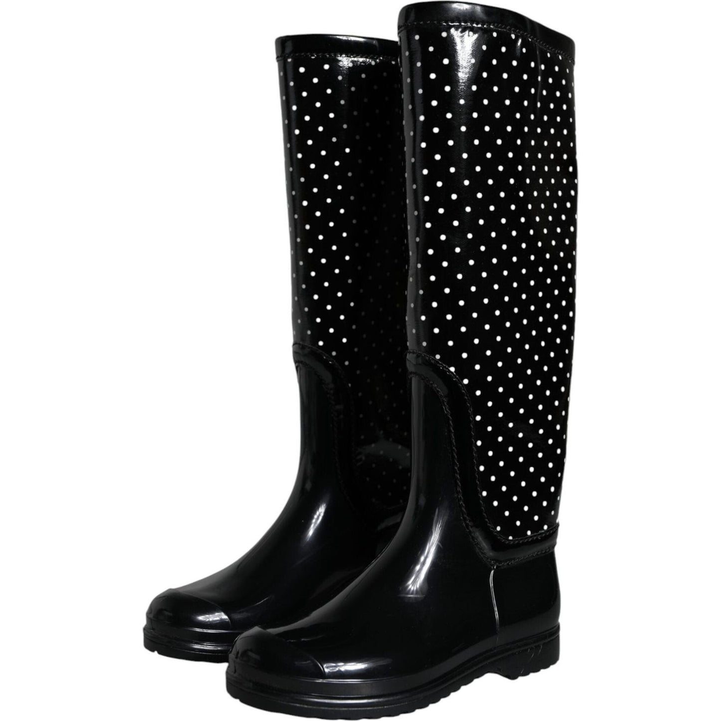 Dolce & Gabbana Black Polka Dot Rubber Knee High Boots Shoes LA11539-35