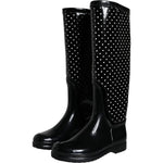 Dolce & Gabbana Black Polka Dot Rubber Knee High Boots Shoes LA11539-35