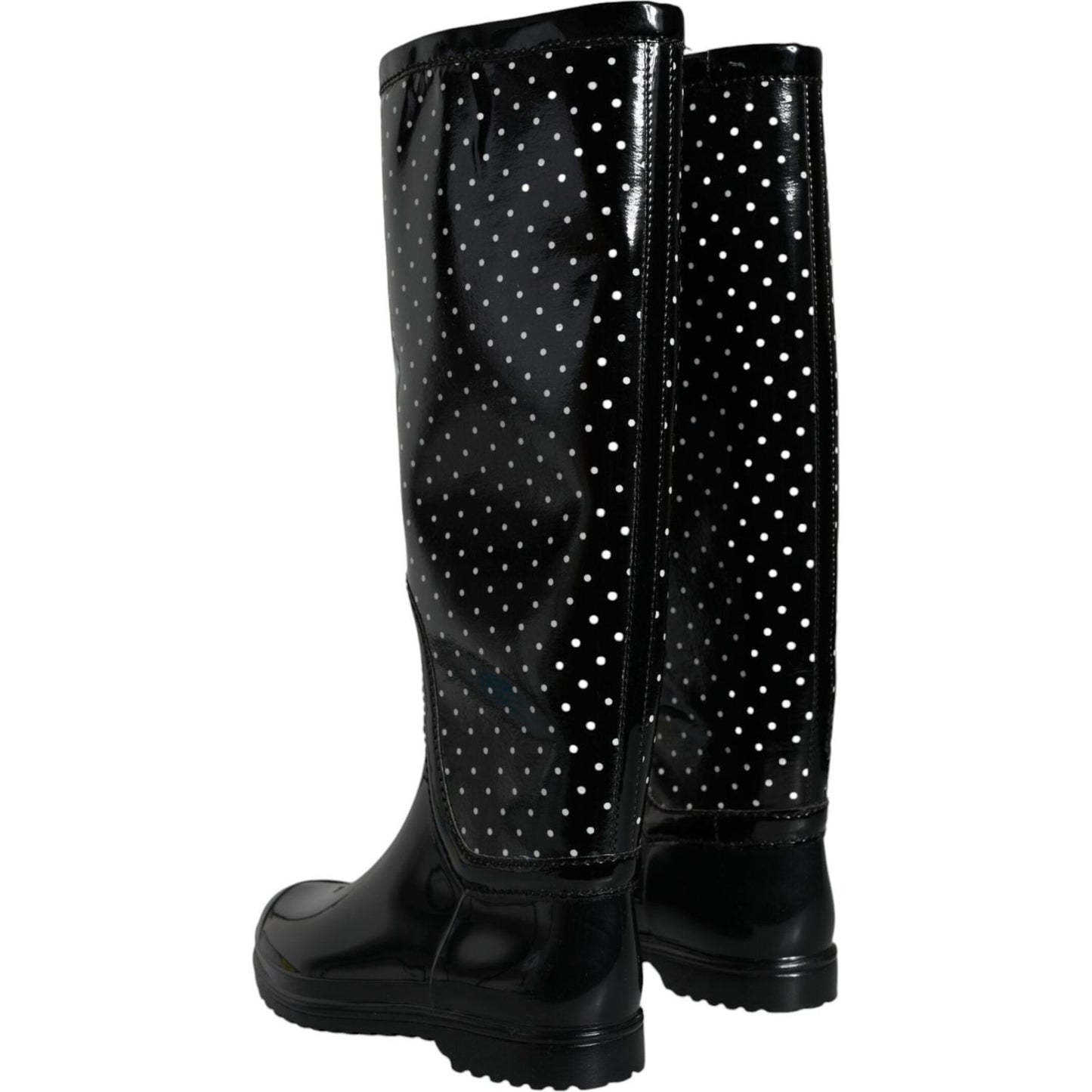 Dolce & Gabbana Black Polka Dot Rubber Knee High Boots Shoes LA11539-35