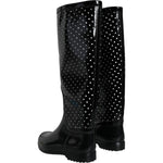 Dolce & Gabbana Black Polka Dot Rubber Knee High Boots Shoes LA11539-35