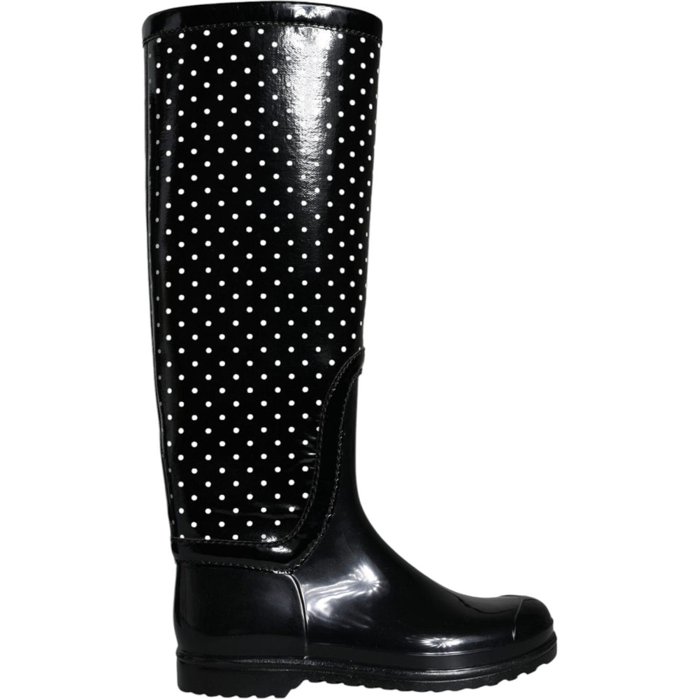 Dolce & Gabbana Black Polka Dot Rubber Knee High Boots Shoes LA11539-35