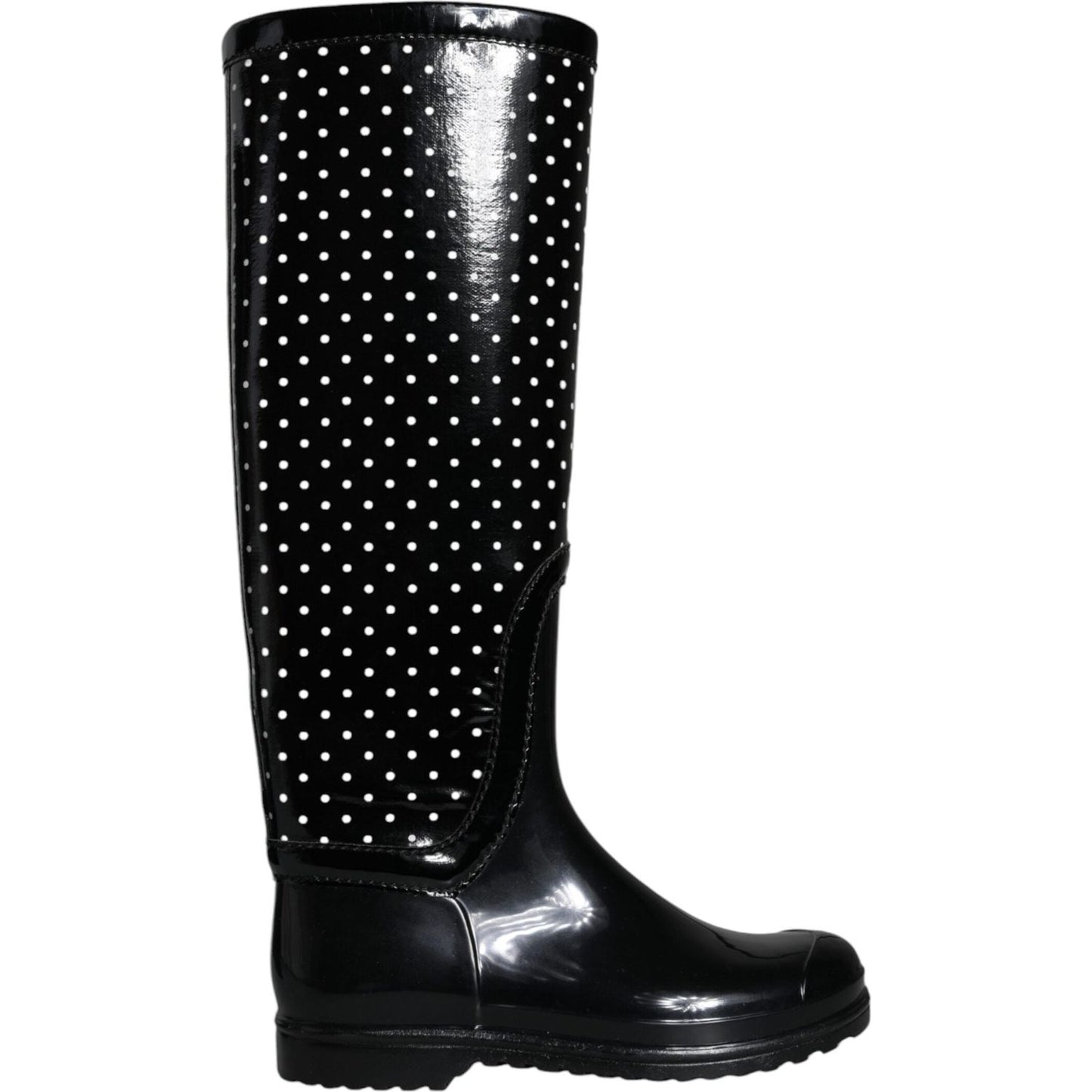 Dolce & Gabbana Black Polka Dot Rubber Knee High Boots Shoes LA11539-35