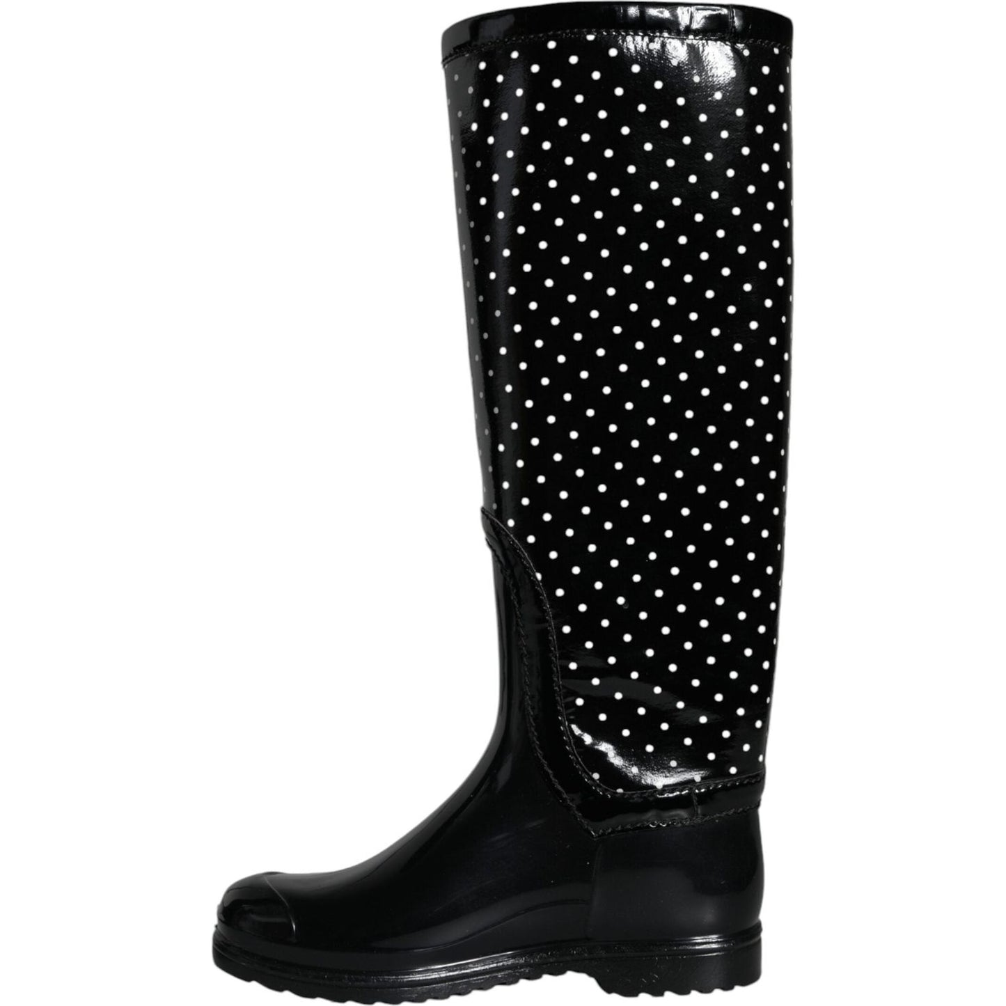 Dolce & Gabbana Black Polka Dot Rubber Knee High Boots Shoes LA11539-35