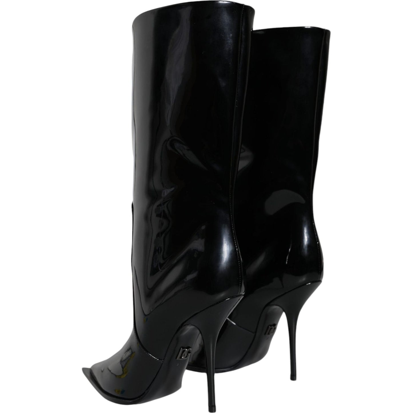 Dolce & Gabbana Black Patent Leather Mid Calf Boots Shoes LA11545-40