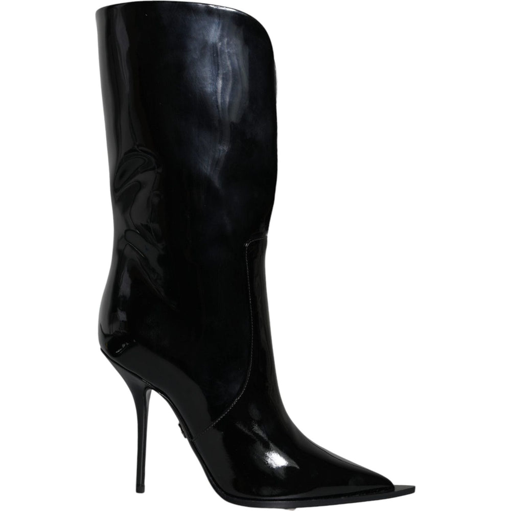 Dolce & Gabbana Black Patent Leather Mid Calf Boots Shoes LA11545-40