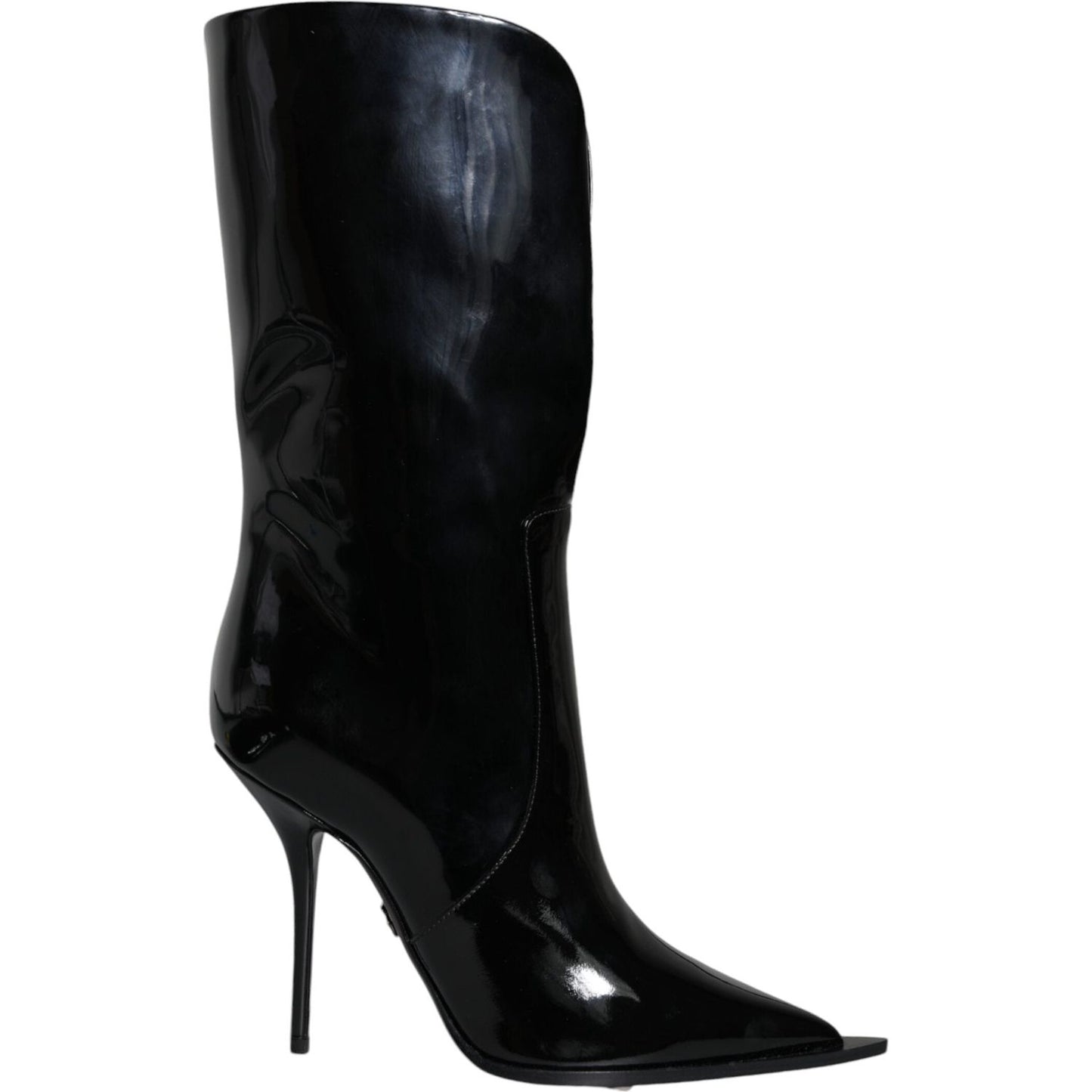 Dolce & Gabbana Black Patent Leather Mid Calf Boots Shoes LA11545-40