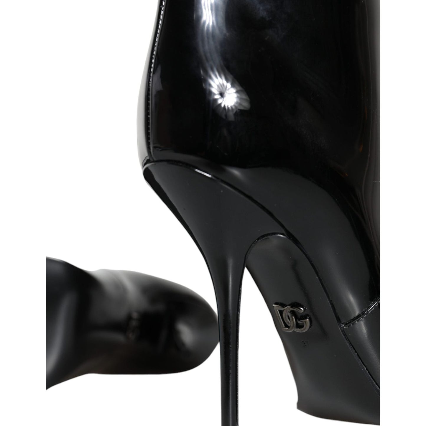 Dolce & Gabbana Black Patent Leather Mid Calf Boots Shoes LA11545-40