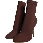 Dolce & Gabbana Brown Stiletto Heels Socks Ankle Boots Shoes LA11619-39