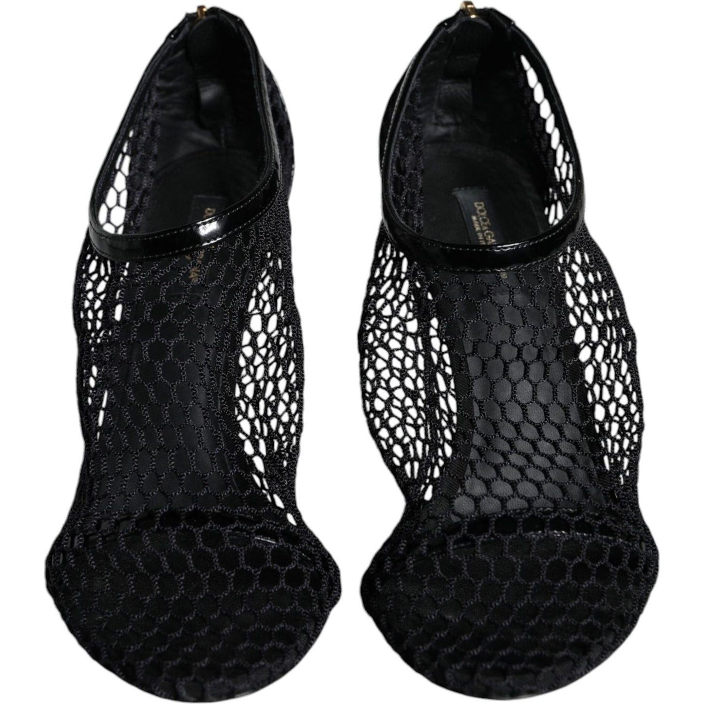 Dolce & Gabbana Black Mesh Leather Heels Keira Sandals Shoes LA11437-37.5