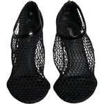 Dolce & Gabbana Black Mesh Leather Heels Keira Sandals Shoes LA11437-37.5