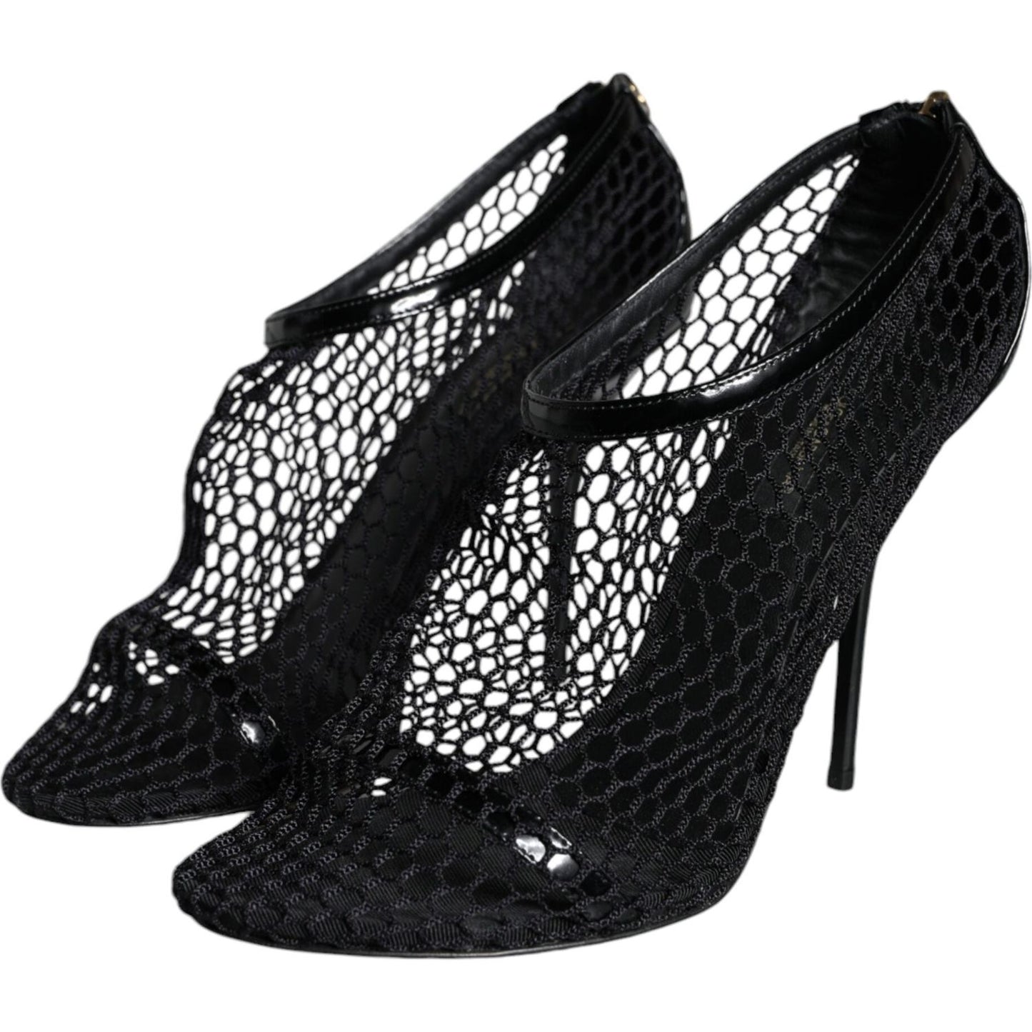 Dolce & Gabbana Black Mesh Leather Heels Keira Sandals Shoes LA11437-37.5