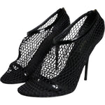 Dolce & Gabbana Black Mesh Leather Heels Keira Sandals Shoes LA11437-37.5