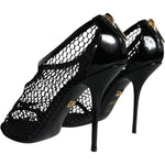 Dolce & Gabbana Black Mesh Leather Heels Keira Sandals Shoes LA11437-37.5