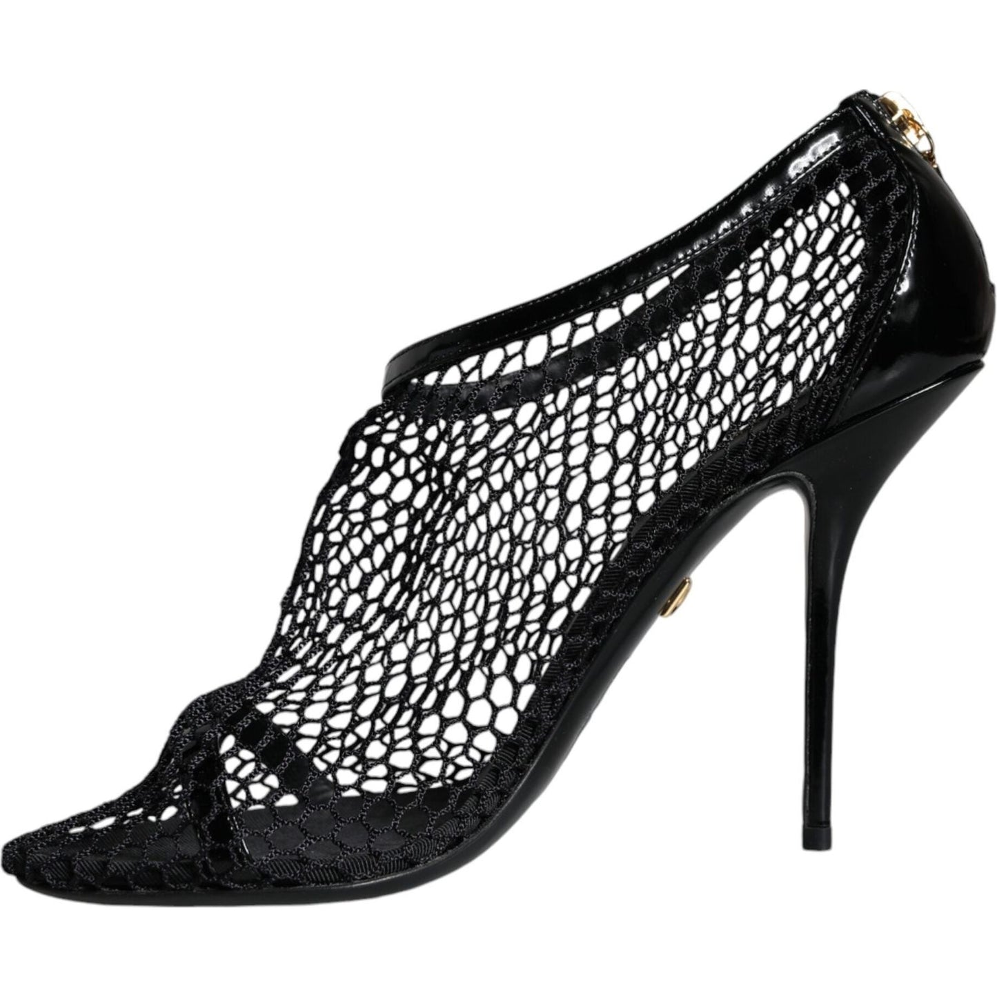 Dolce & Gabbana Black Mesh Leather Heels Keira Sandals Shoes LA11437-37.5