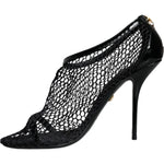 Dolce & Gabbana Black Mesh Leather Heels Keira Sandals Shoes LA11437-37.5