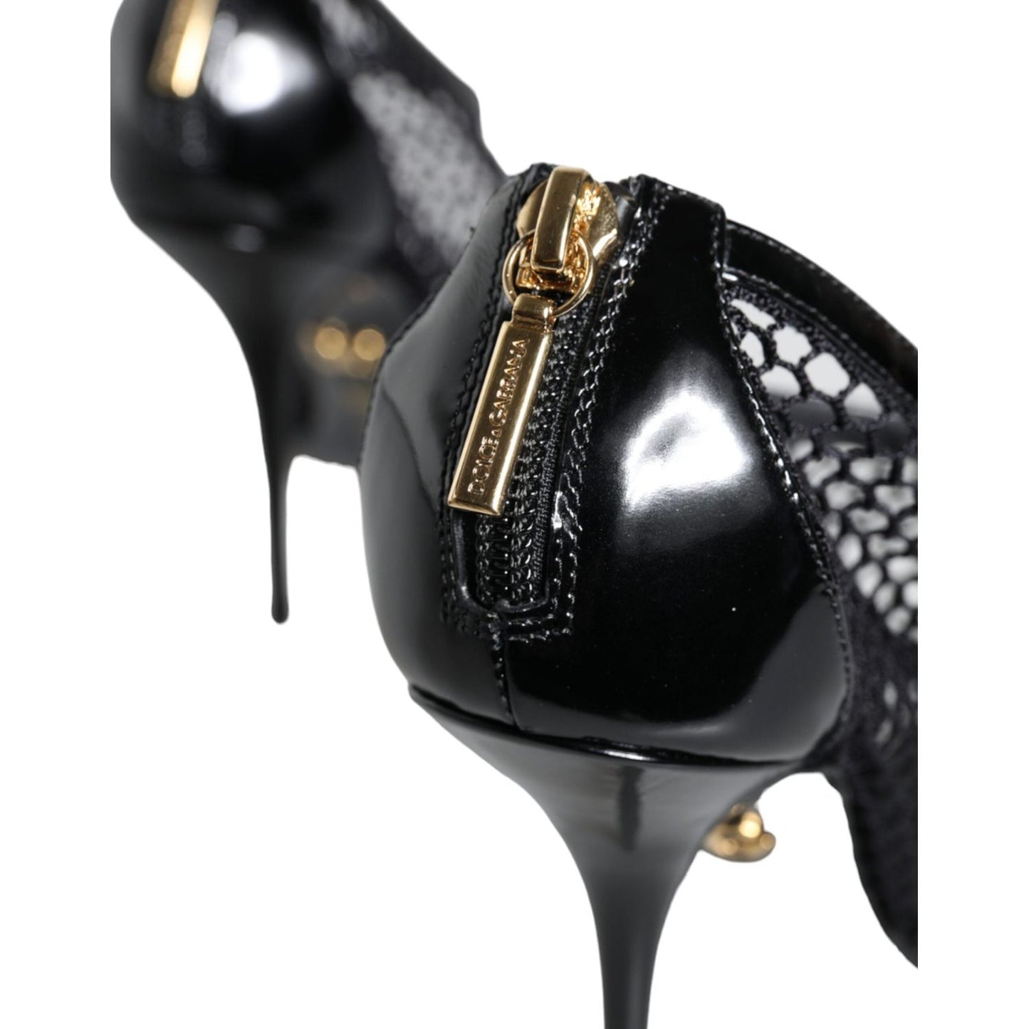 Dolce & Gabbana Black Mesh Leather Heels Keira Sandals Shoes LA11437-37.5