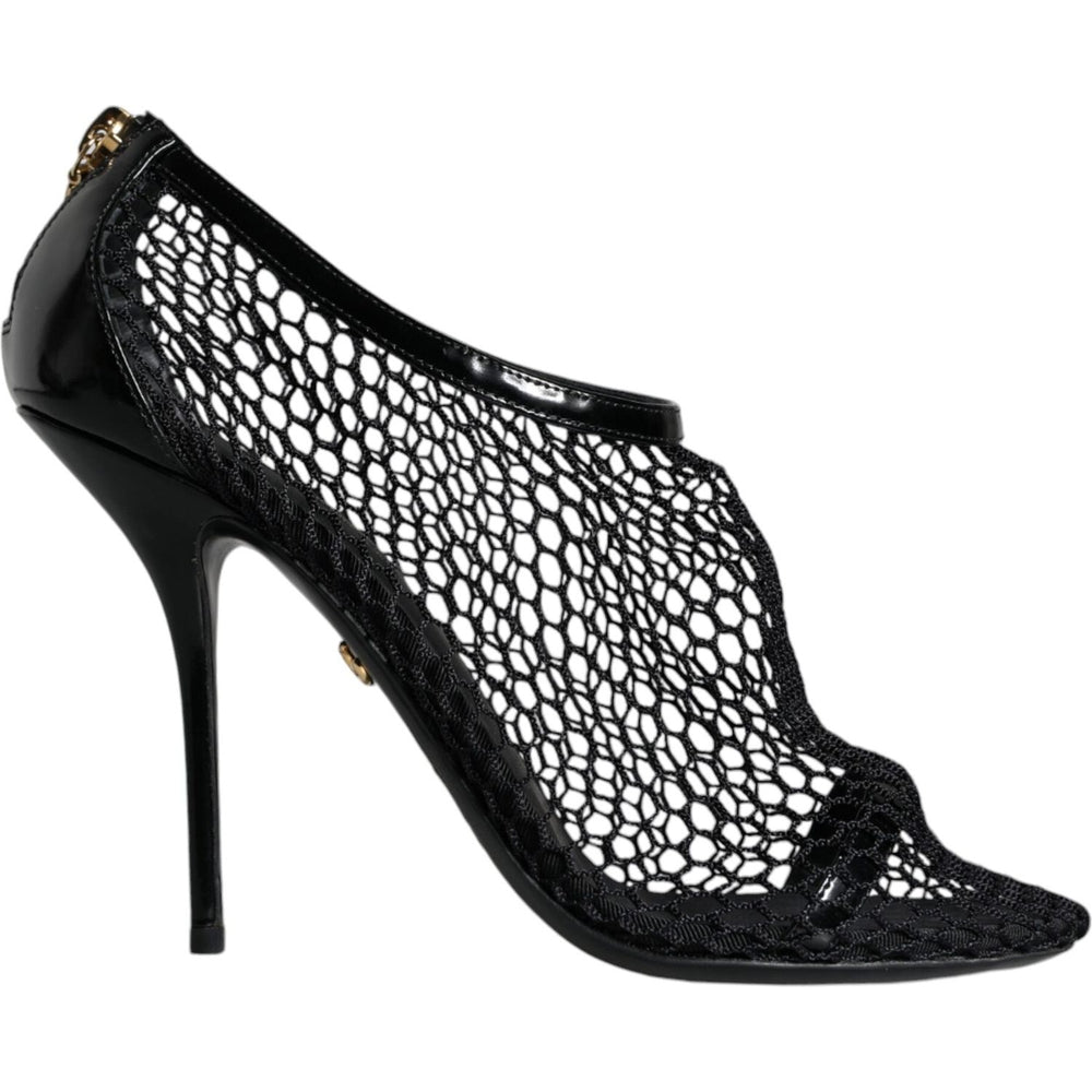 Dolce & Gabbana Black Mesh Leather Heels Keira Sandals Shoes LA11437-37.5