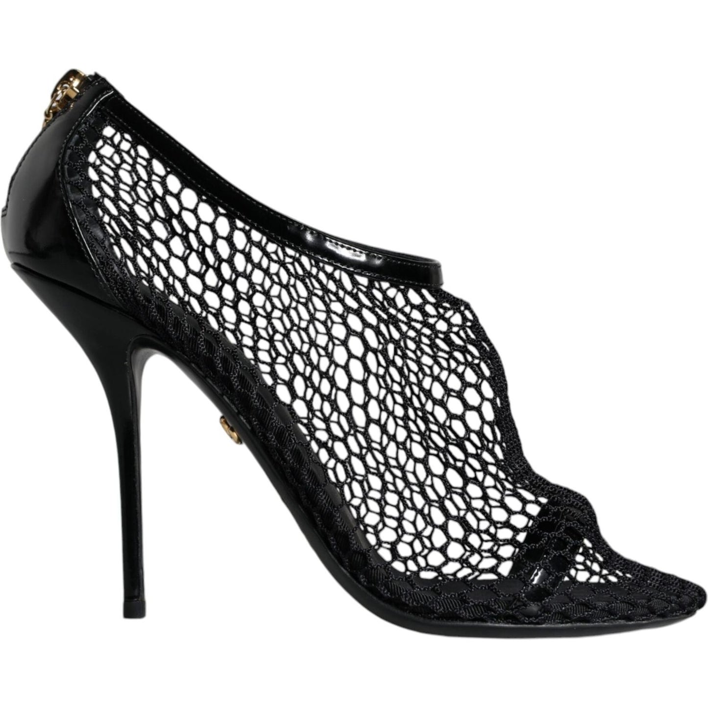 Dolce & Gabbana Black Mesh Leather Heels Keira Sandals Shoes LA11437-37.5