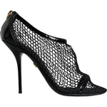 Dolce & Gabbana Black Mesh Leather Heels Keira Sandals Shoes LA11437-37.5