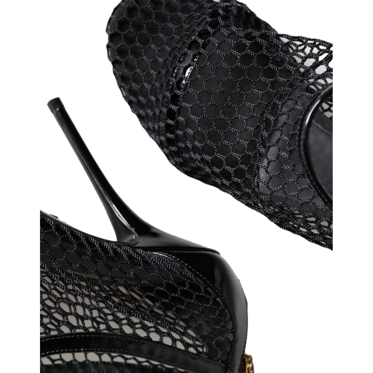 Dolce & Gabbana Black Mesh Leather Heels Keira Sandals Shoes LA11437-37.5