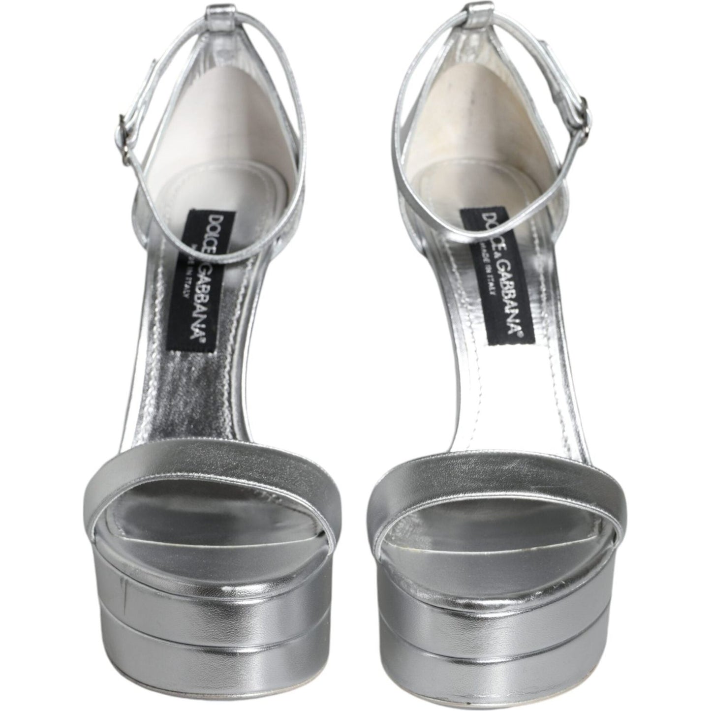 Dolce & Gabbana Silver Leather Platform Keira Sandals Shoes LA11514-39