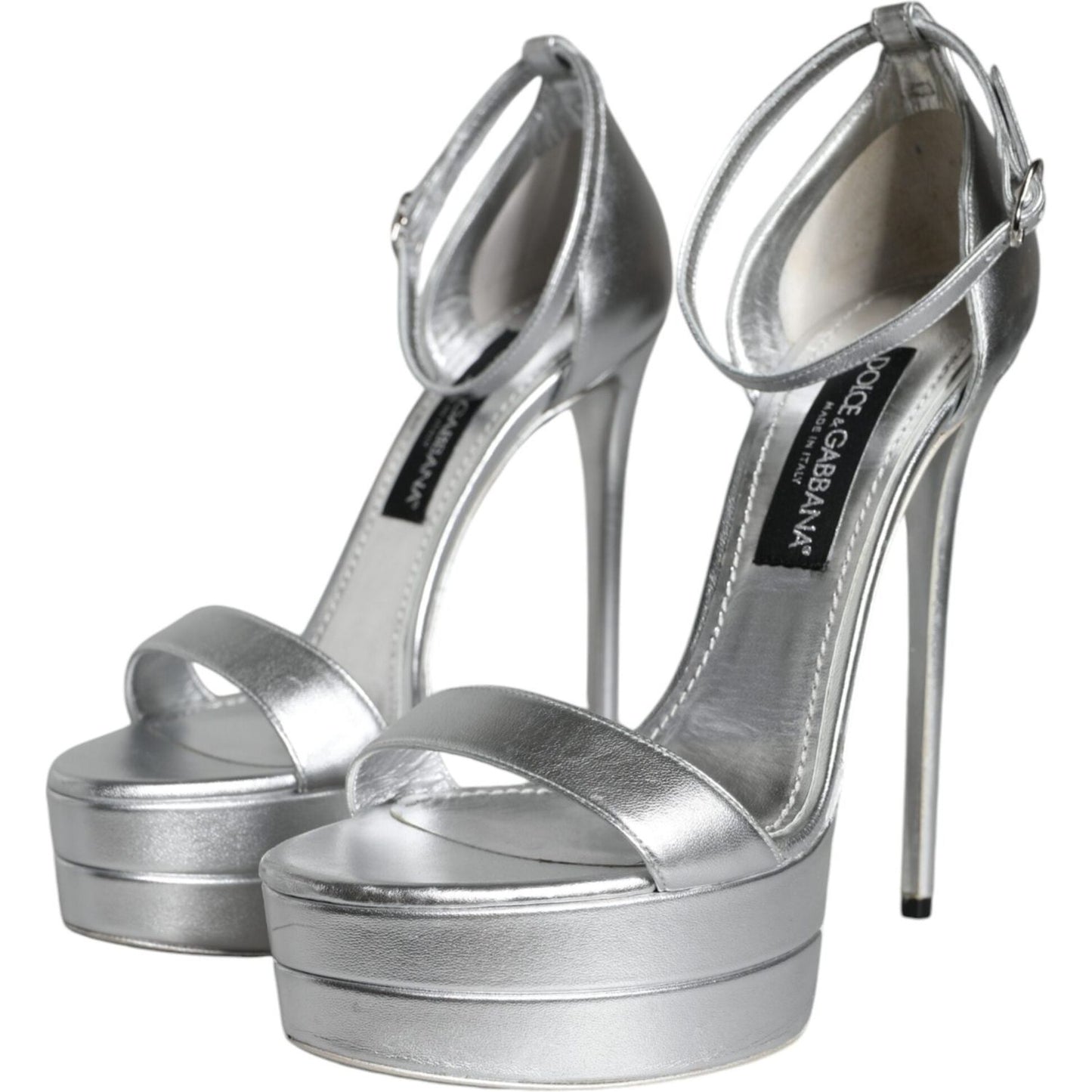 Dolce & Gabbana Silver Leather Platform Keira Sandals Shoes LA11514-39