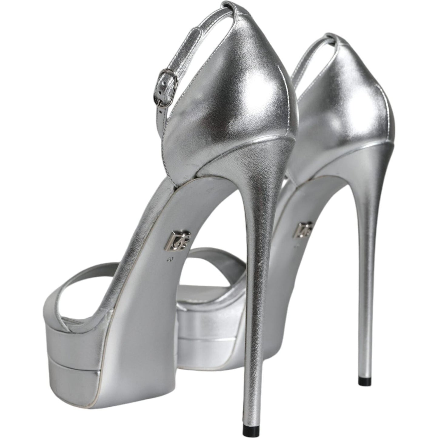 Dolce & Gabbana Silver Leather Platform Keira Sandals Shoes LA11514-39
