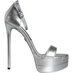 Dolce & Gabbana Silver Leather Platform Keira Sandals Shoes LA11514-39