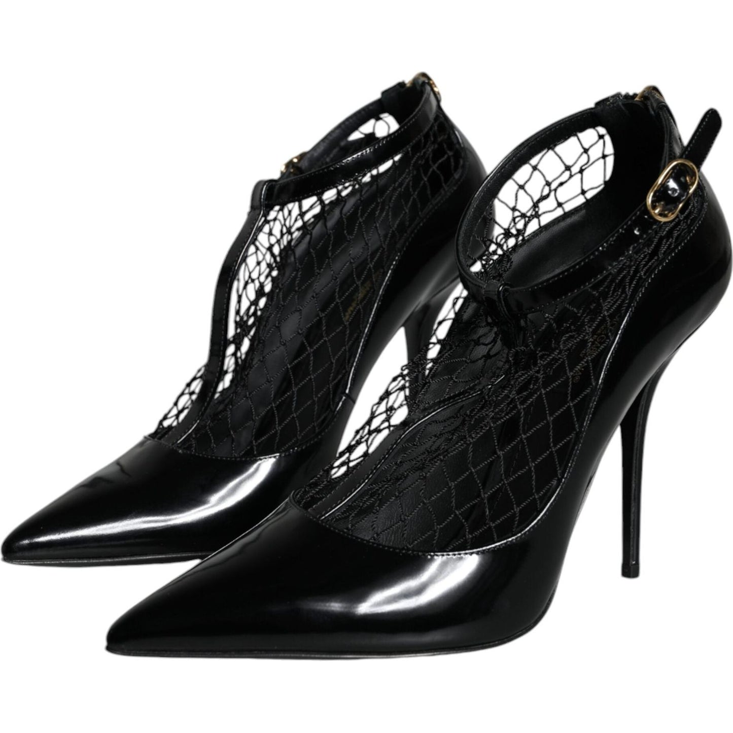 Dolce & Gabbana Black Mesh Patent Leather Heels Pumps Shoes LA11434-39