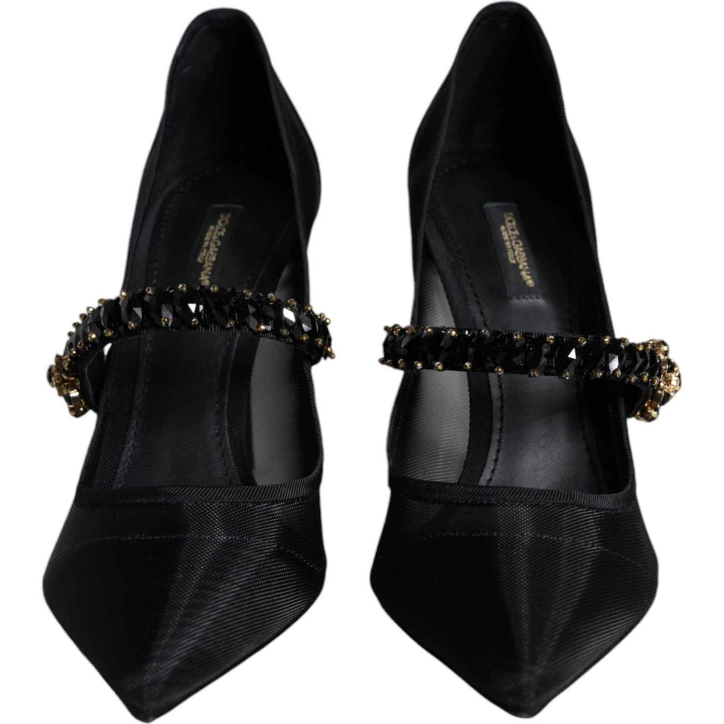 Dolce & Gabbana Black Mesh Mary Jane Crystal Heel Pumps Shoes LA11518-39