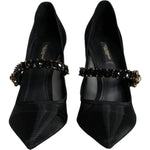 Dolce & Gabbana Black Mesh Mary Jane Crystal Heel Pumps Shoes LA11518-39