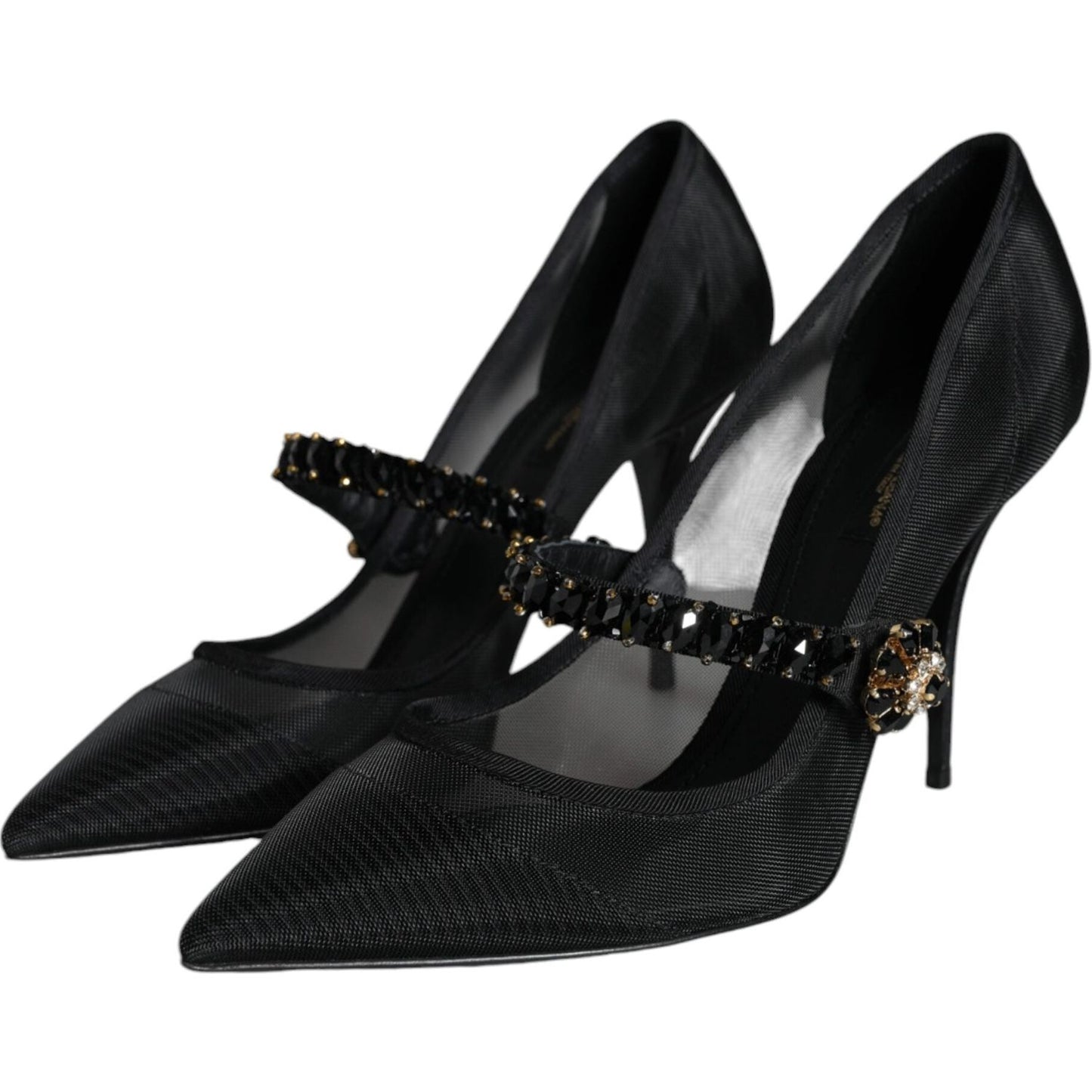 Dolce & Gabbana Black Mesh Mary Jane Crystal Heel Pumps Shoes LA11518-39